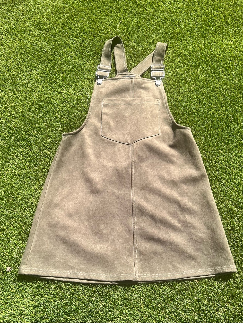 As U Wish Olive Green Faux Suede Overall Dress